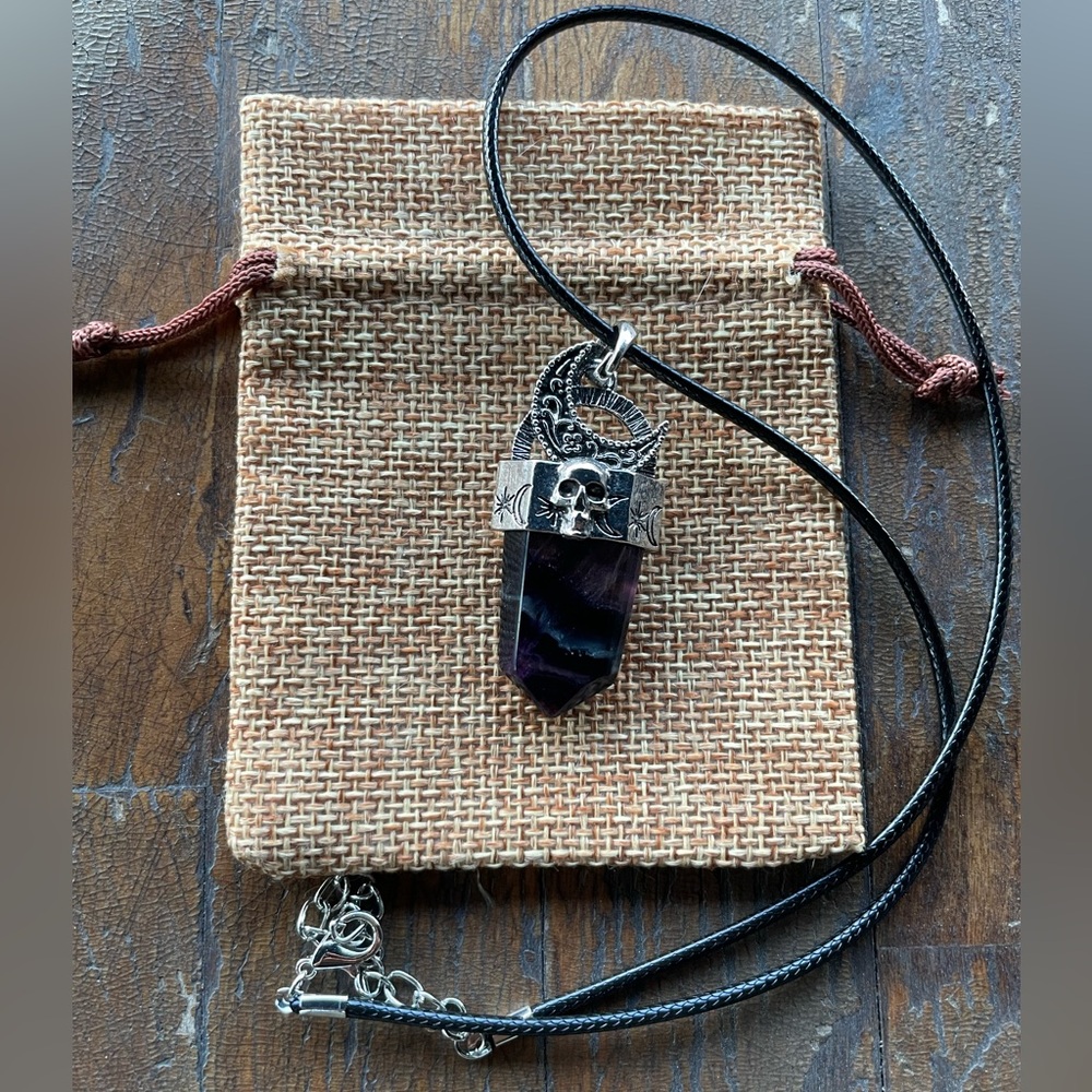 Gothic Fluorite Necklace Mens Crystal Necklace Fluorite Unisex Necklace